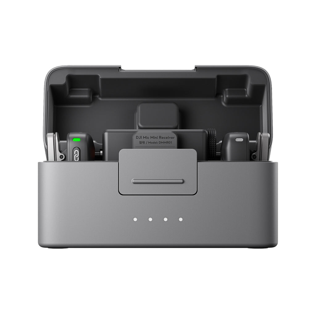 DJI Mic Mini charging case with two transmitters and receiver