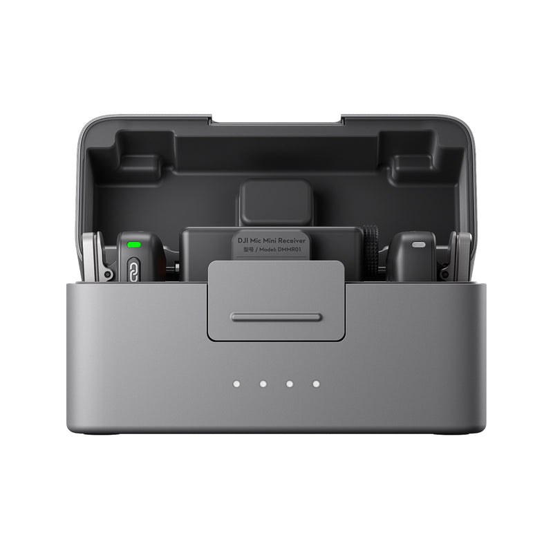 DJI Mic Mini charging case with two transmitters and receiver