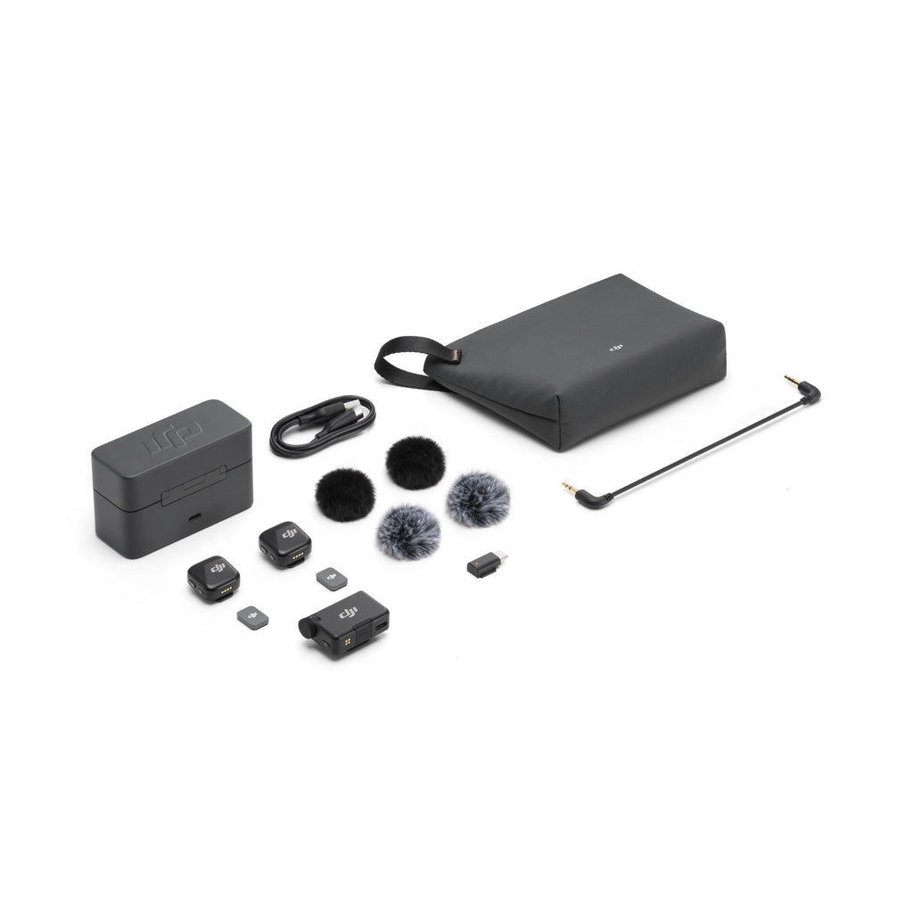 DJI Mic Mini (2 TX + 1 RX + Charging Case) kit contents