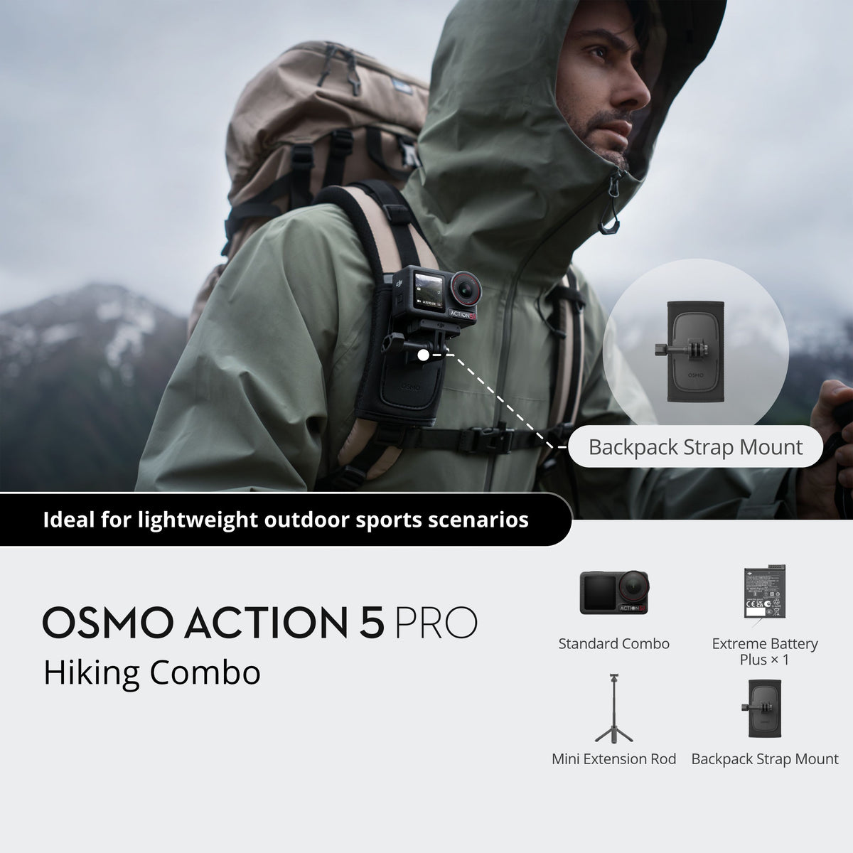 Osmo Action 5 Pro Hiking Combo overview with the included accessories